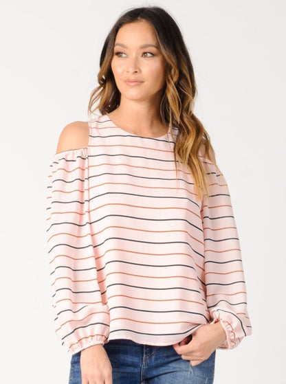 MICHELLE COLD SHOULDER TOP-PINK STRIPE