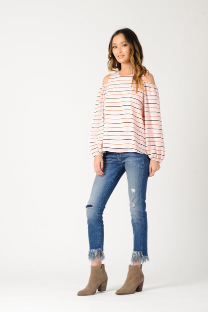 MICHELLE COLD SHOULDER TOP-PINK STRIPE