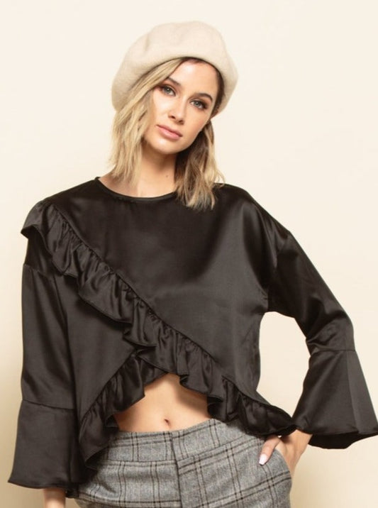 CAROLINE RUFFLE TOP-EBONY