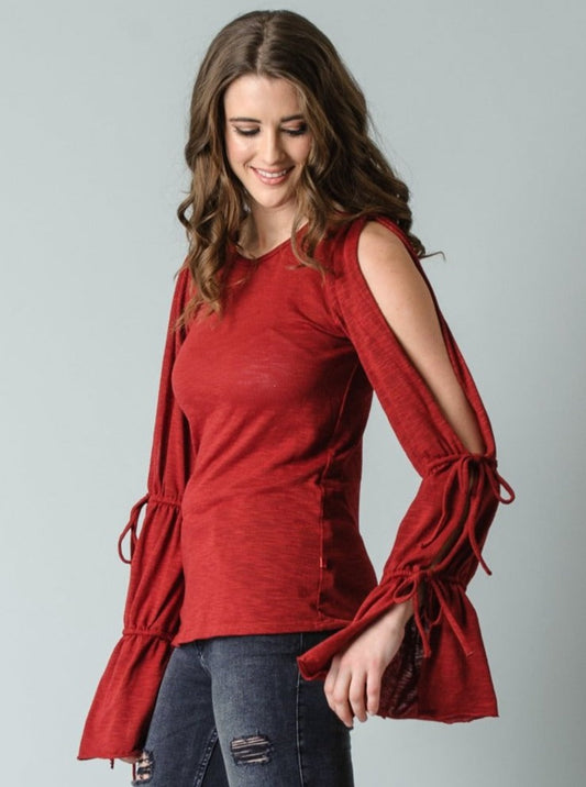 COSETTE COLD SHOULDER TOP-WINE SLUB