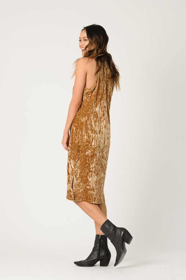 MILA MOCK NECK CRUSH VELVET DRESS-GOLD