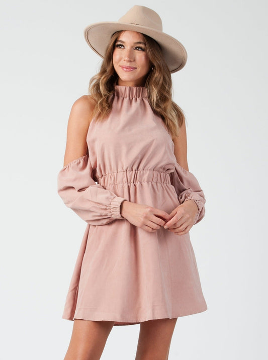 PEYTON COLD SHOULDER MOCK DRESS-BLUSH