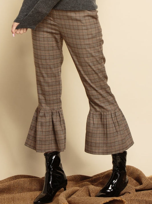 AMBER CROPPED PANTS-BROWN PLAID