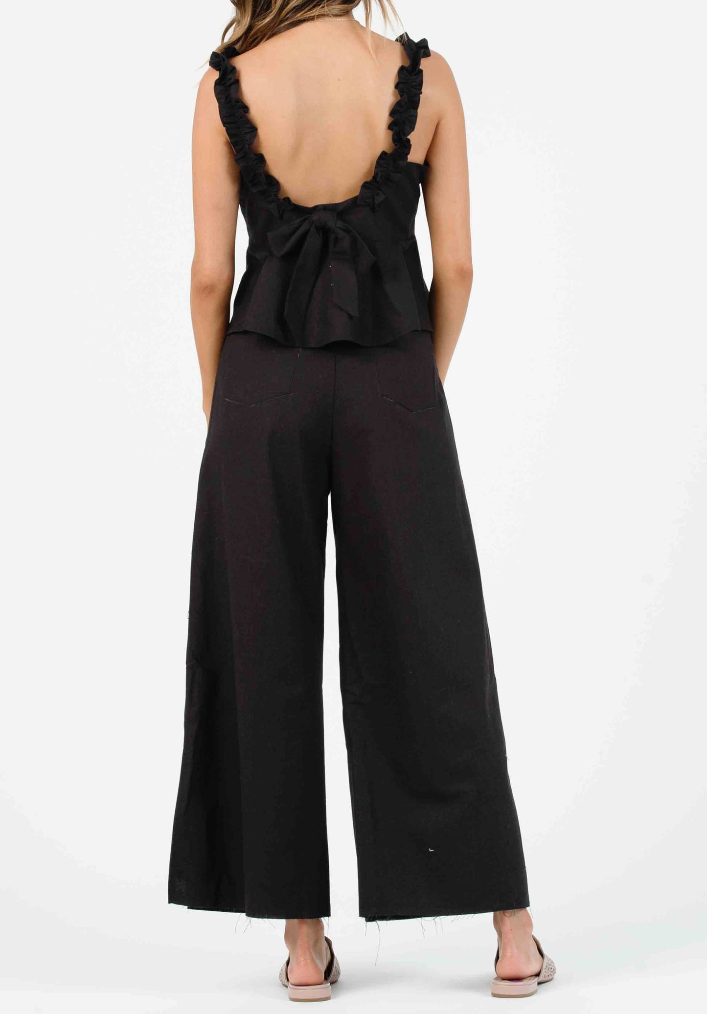 MAUI CROSS RUFFLE JUMPSUIT-BLACK
