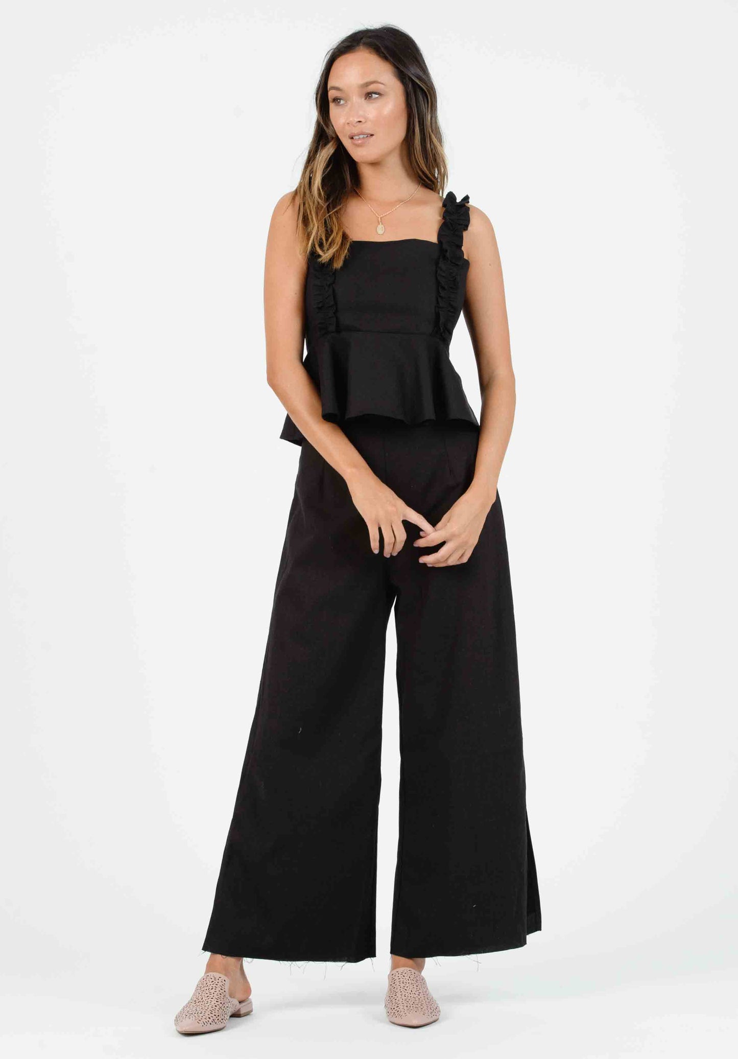 MELISSA FRINGE CULOTTES-BLACK