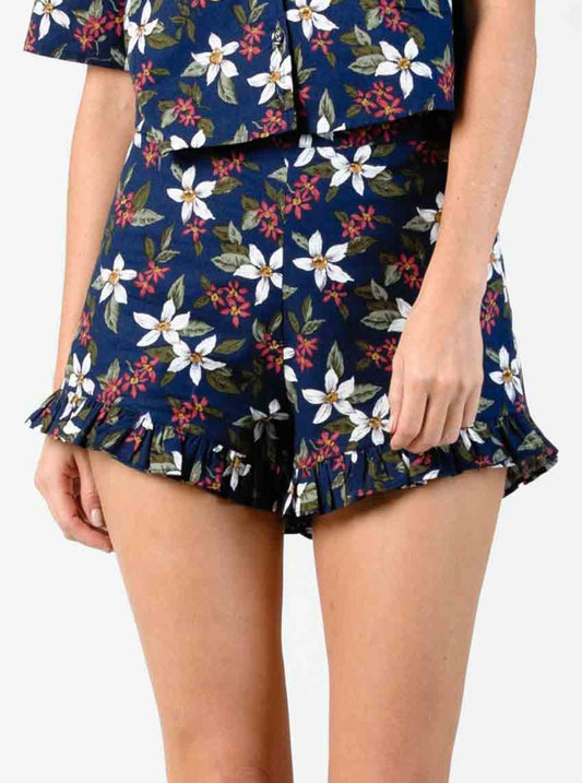 DANIELLA HI WAISTED RUFFLE SHORT-NAVY FLORAL