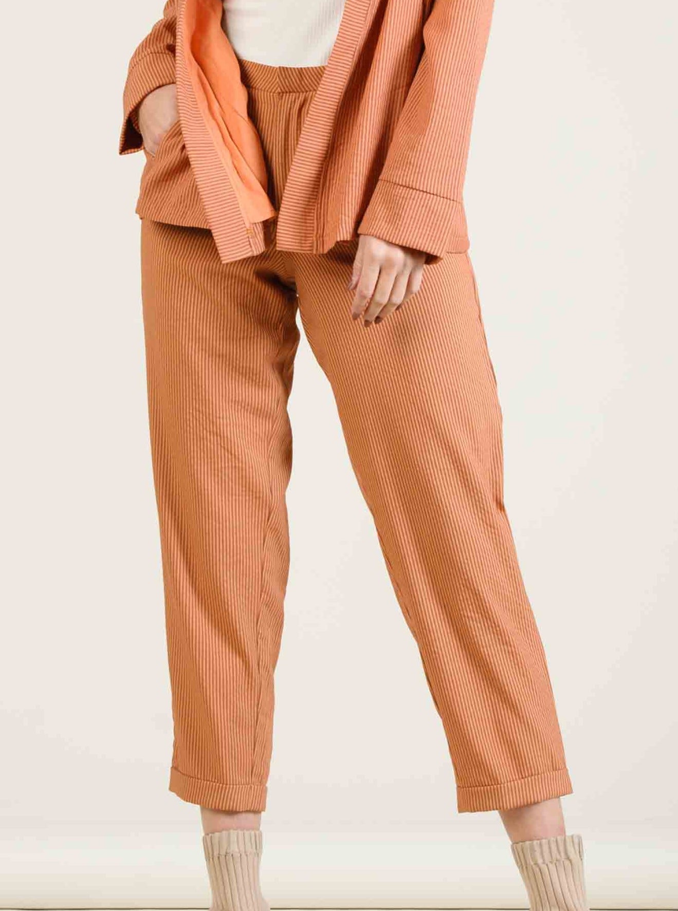 MALLROY ROLLED HEM TROUSERS | AMBER STRIPE