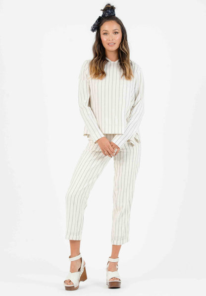 MALLROY ROLLED HEM TROUSERS-CREAM STRIPE