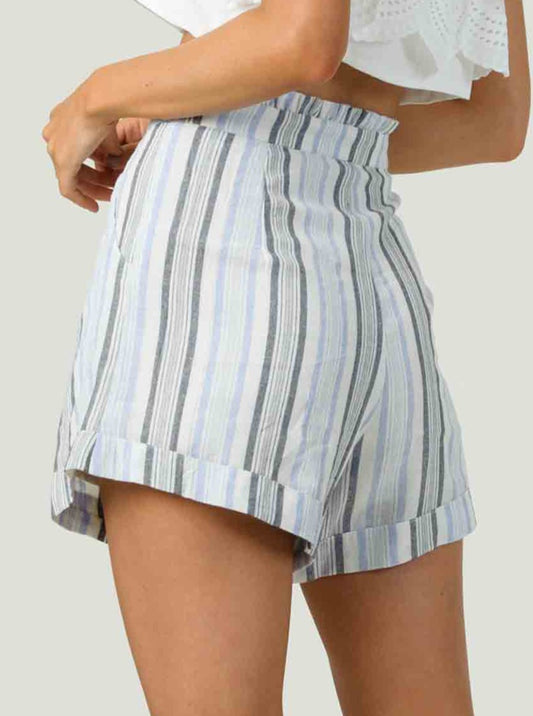 POPPY RUFFLE WAIST SHORTS-BLUE STRIPE