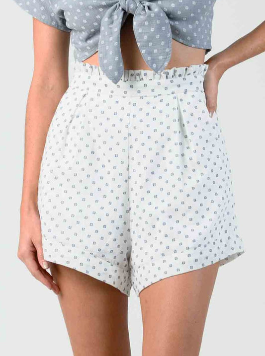 POPPY RUFFLE WAIST SHORTS-WHITE BRUSH