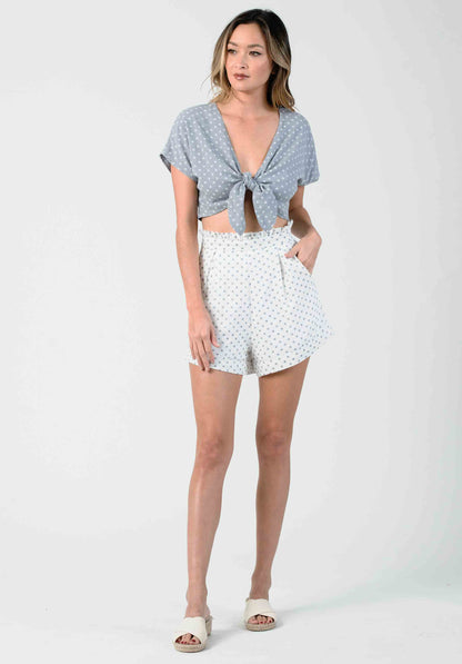 POPPY RUFFLE WAIST SHORTS-WHITE BRUSH