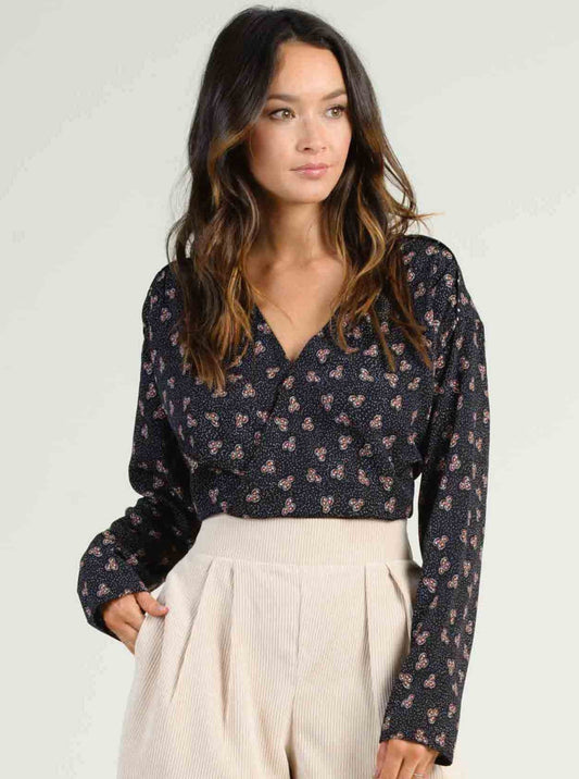 CLARET PIPING BLOUSE-BLACK MULTI DOT