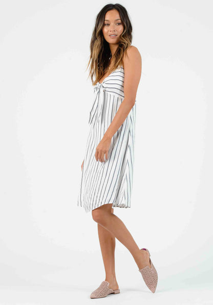 VIVIAN SWEETHEART CUT OUT MIDI DRESS-WHITE/NAVY STRIPE