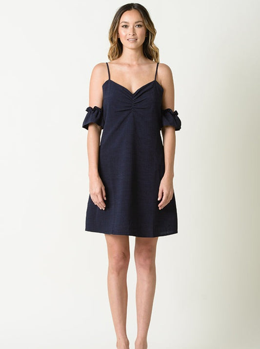 AMY COLD SHOULDER MINI DRESS-NAVY