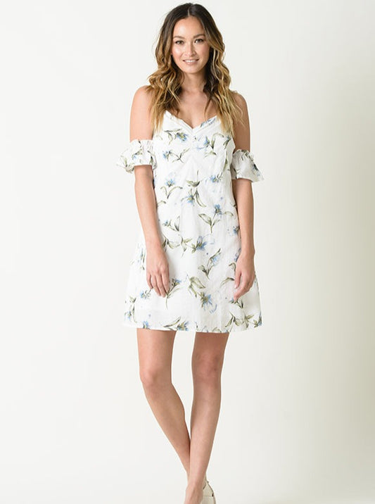 AMY COLD SHOULDER MINI DRESS-WHITE FLORAL