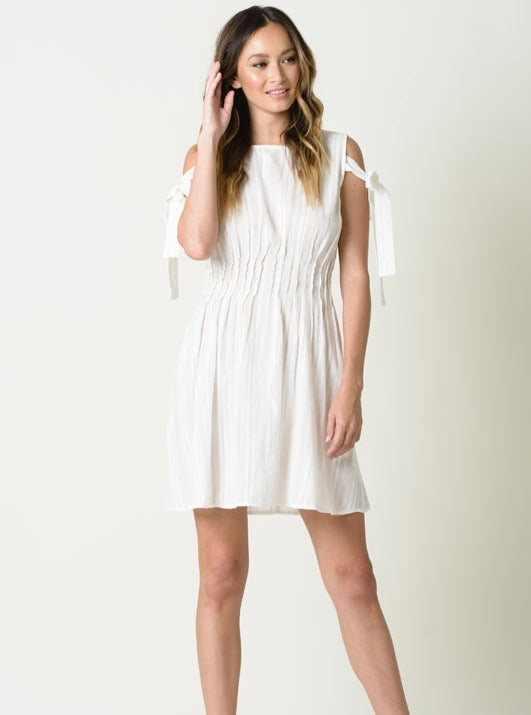 DAISY SHOULDER TIE DRESS-WHITE GAUZE