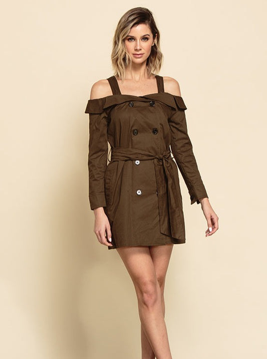 MILAN TRENCH MINI DRESS-ARMY GREEN