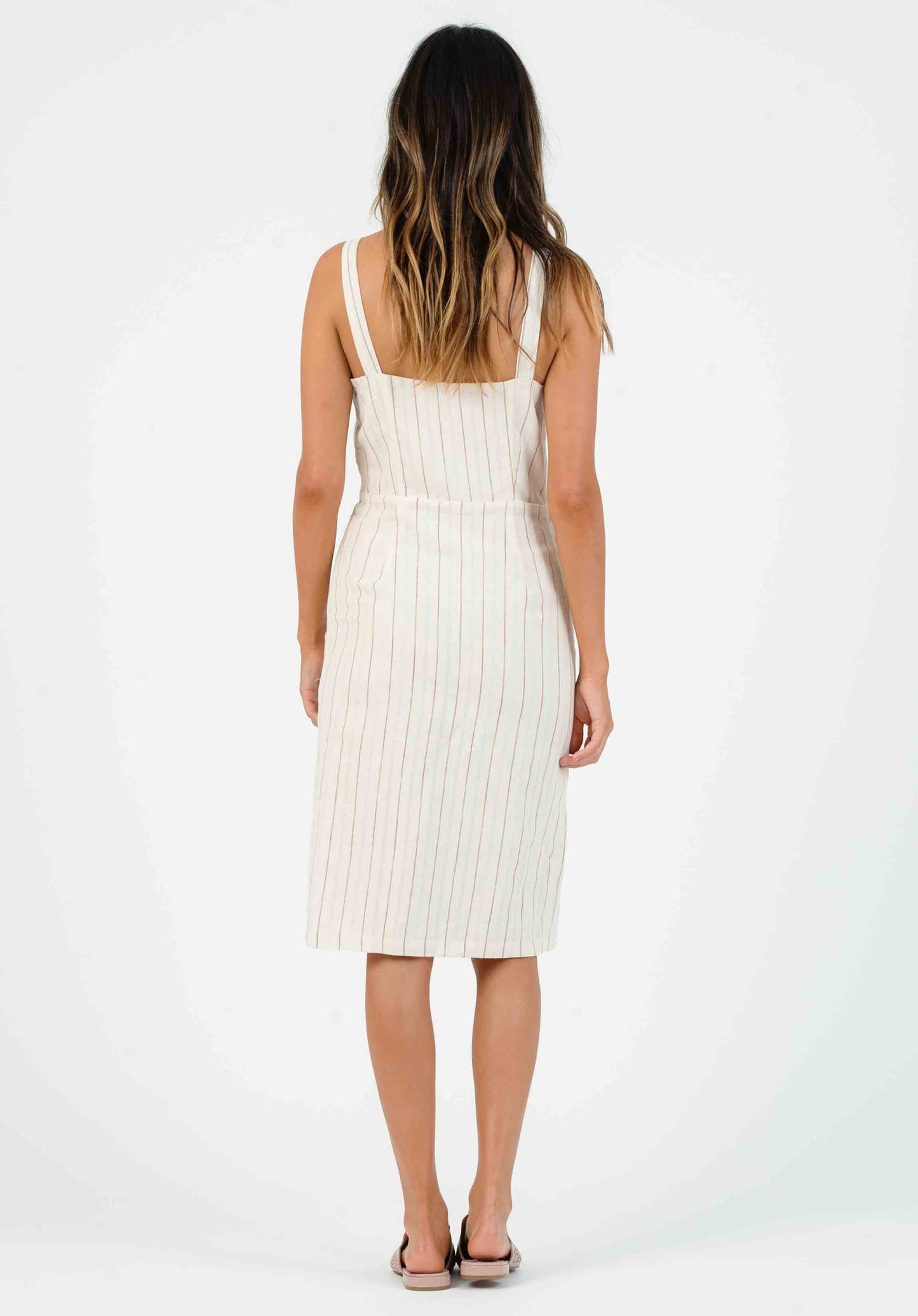 STRIPED MIDI DRESS
