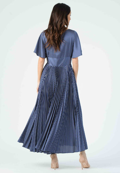 MEADOW PLEATED MIDI DRESS-NAVY POLKA DOT