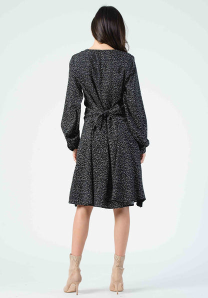 RENE V-NECK DRESS-BW SPECKLE