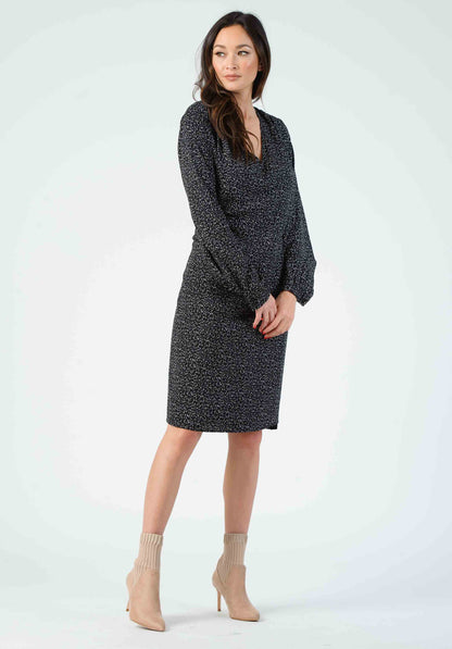 RENE V-NECK DRESS-BW SPECKLE