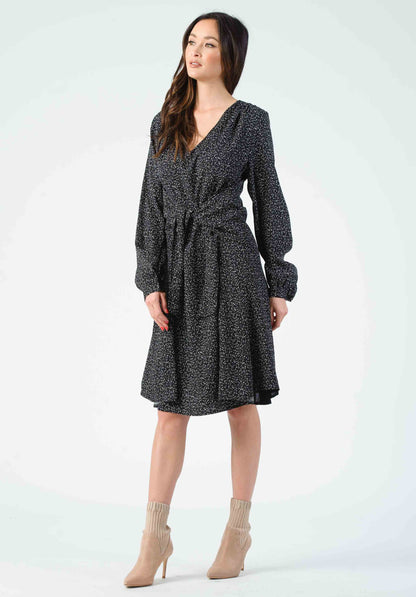 RENE V-NECK DRESS-BW SPECKLE