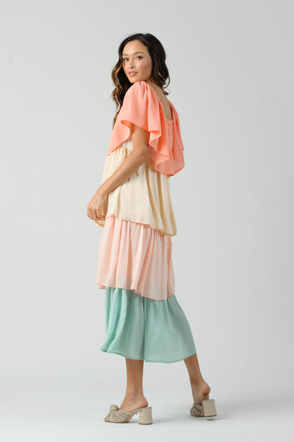 HELENE OFF THE SHOULDER TIERED DRESS-MELON BLOCK