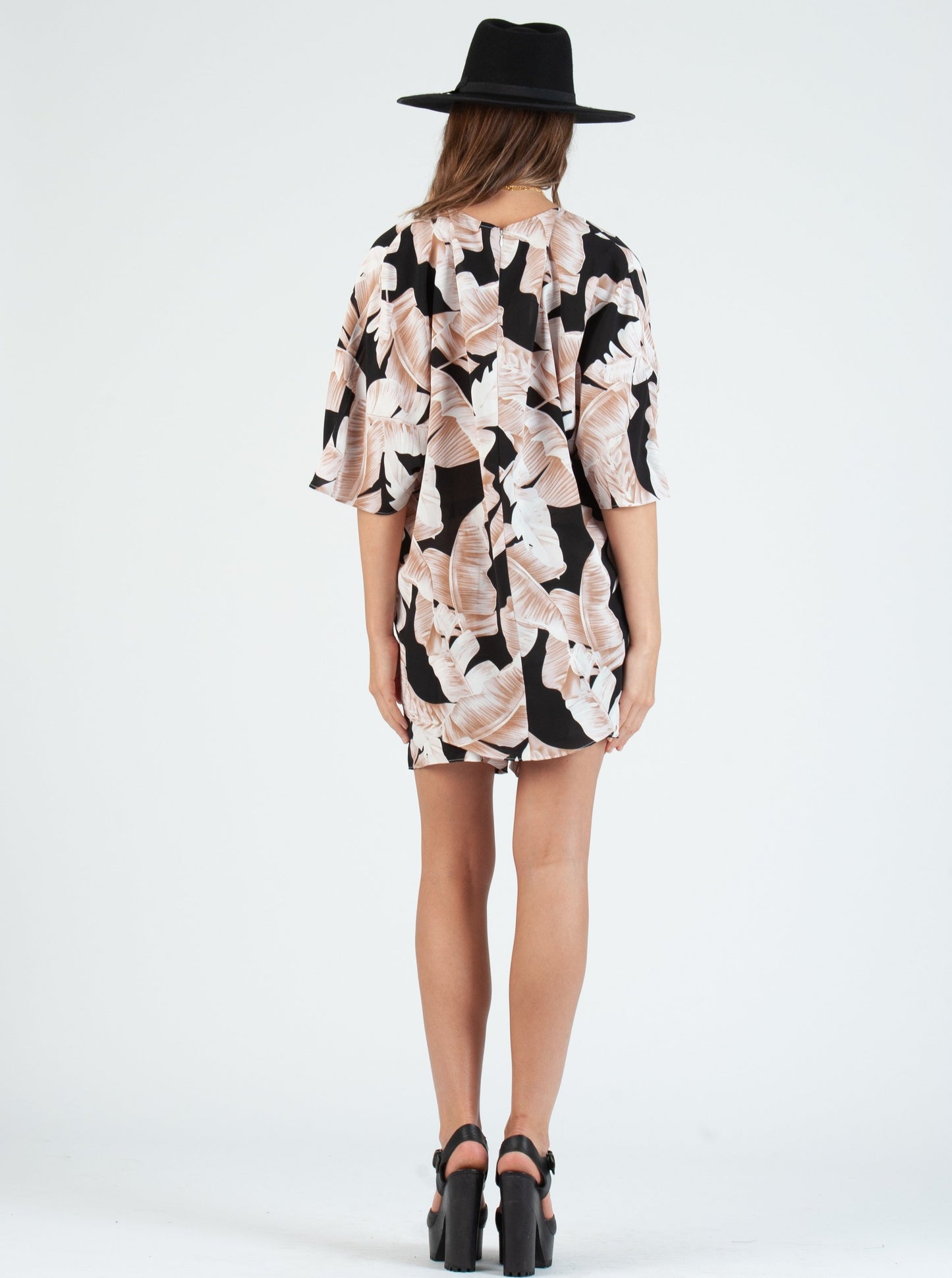 Paradise Short Sleeve Dolman Top-Black Palm