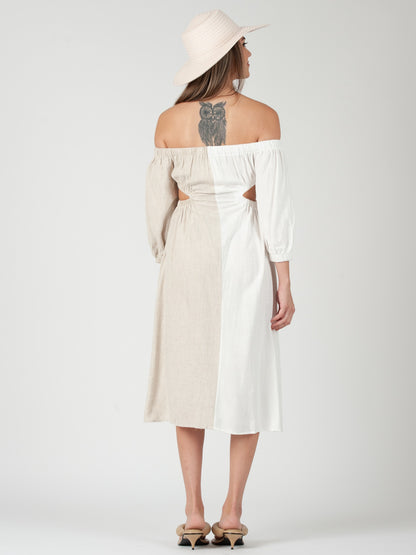 AURORA TWO TONE DRESS-BEIGE/WHITE