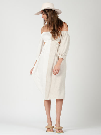 AURORA TWO TONE DRESS-BEIGE/WHITE