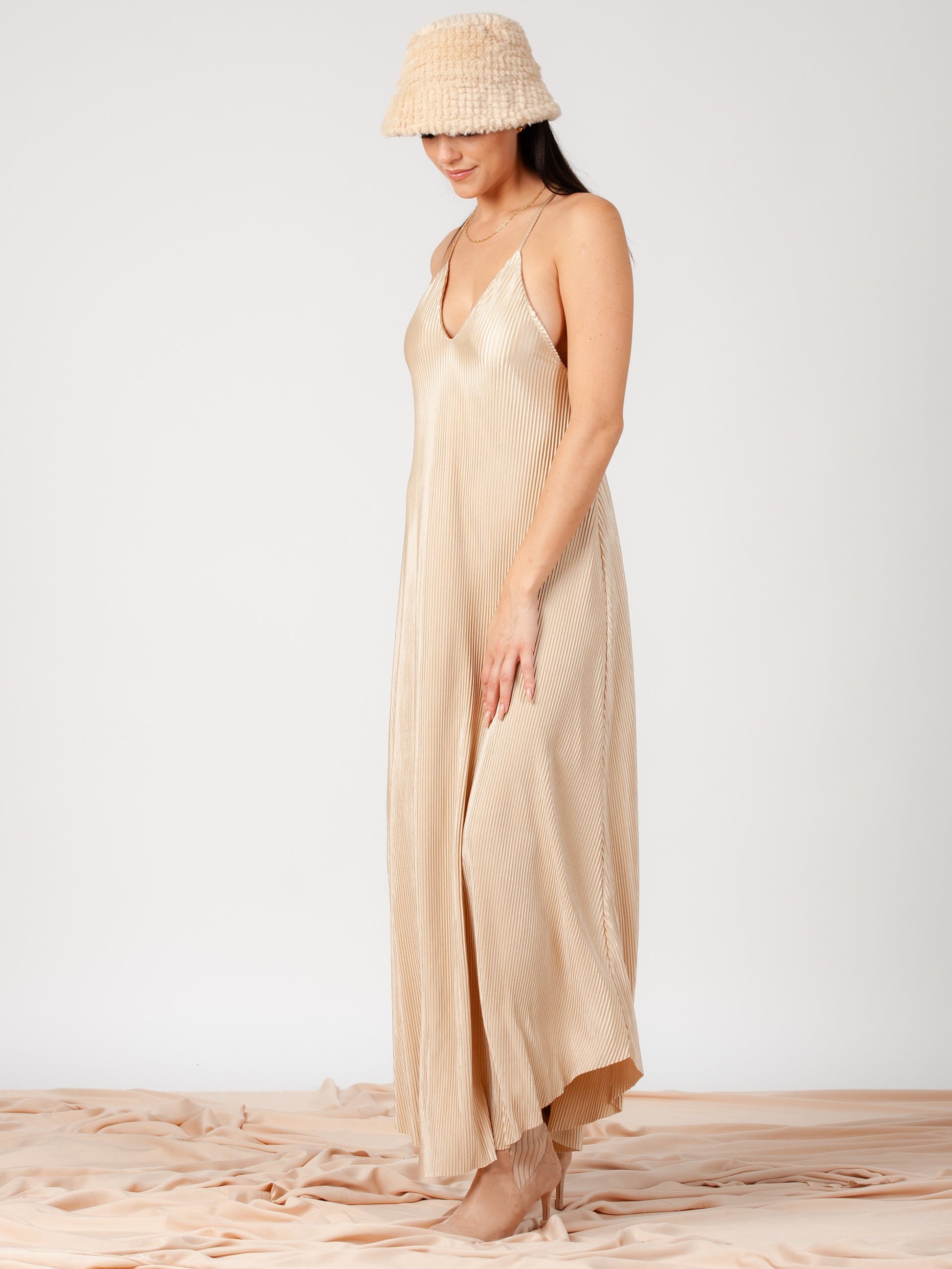 Women's Pleated Maxi Satin Dress XS / Black Women's Pleated Maxi Satin Dress XS / Black