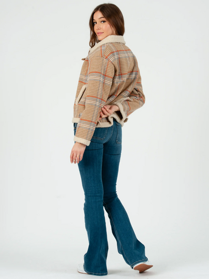 WELLSLEY SHERPA LINED MOTO JACKET-BEIGE GLEN CHECK – Lucca Couture WELLSLEY SHERPA LINED MOTO JACKET-BEIGE GLEN CHECK – Lucca Couture
