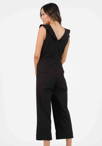 MAUI CROSS RUFFLE JUMPSUIT-BLACK