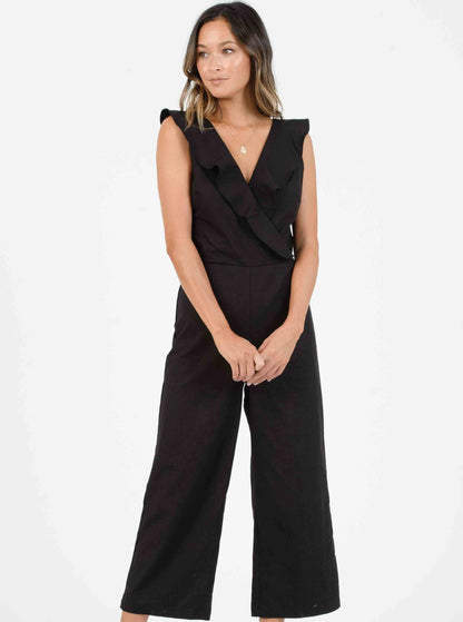 MAUI CROSS RUFFLE JUMPSUIT-BLACK