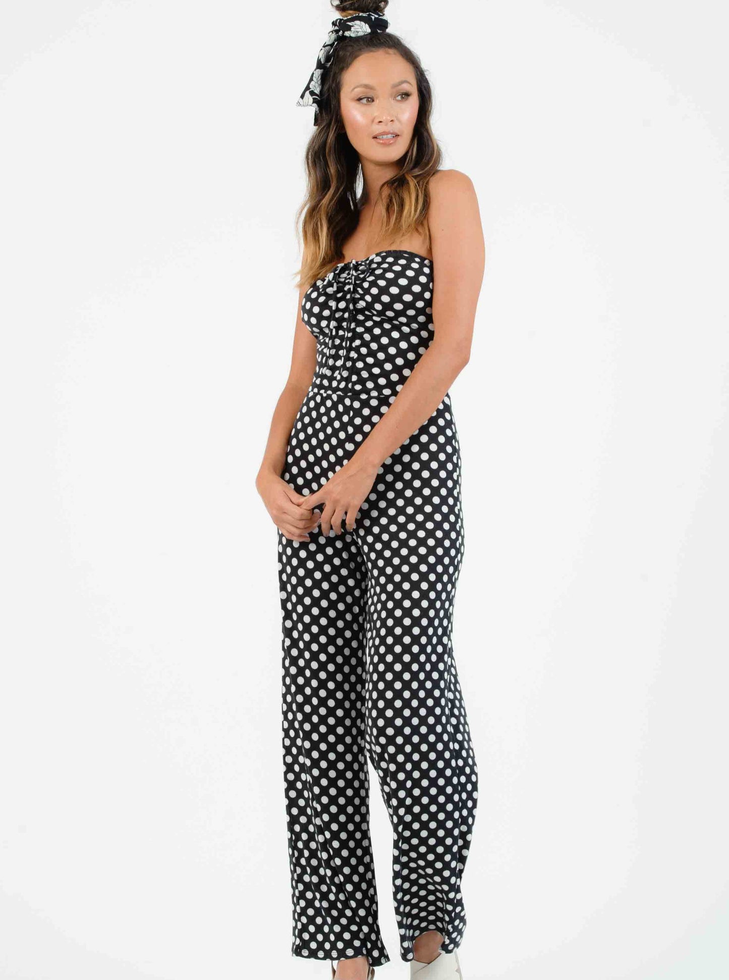 SEFINA SYNCHED JUMPSUIT-BLACK/WHITE POLKA DOT