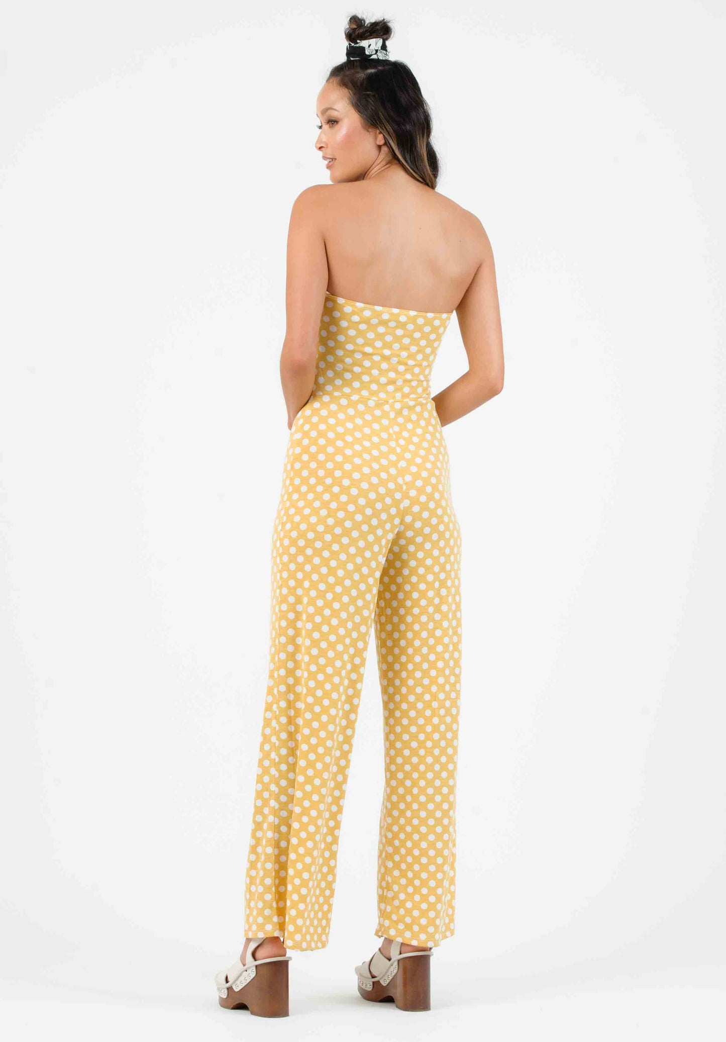 SEFINA SYNCHED JUMPSUIT-MUSTARD/WHITE POLKA DOT