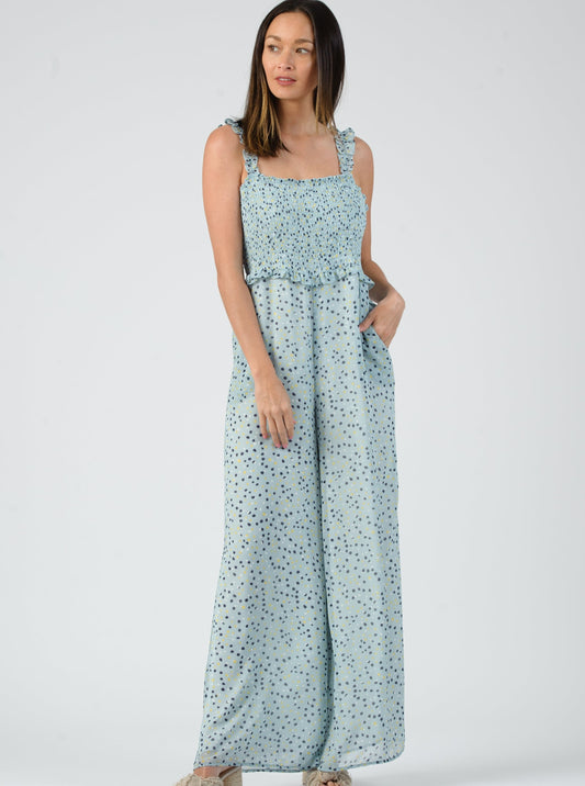 SMOCKED JUMPSUIT-SAPPHIRE SPOTS