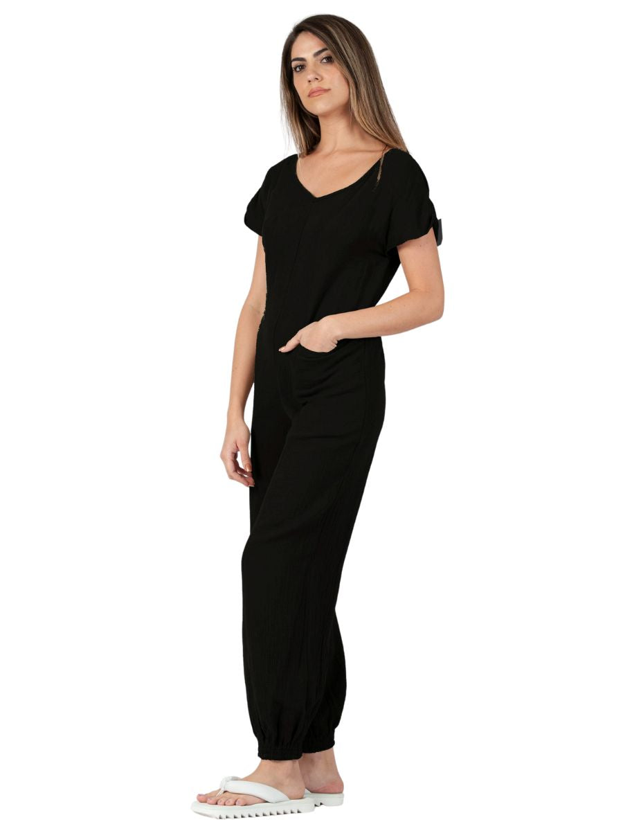 GOOD DAY GAUZE JUMPSUIT-BLACK