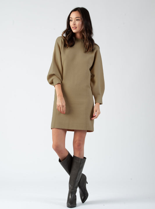 MIRANDA BALLOON SLEEVE SWEATER DRESS-BROWN