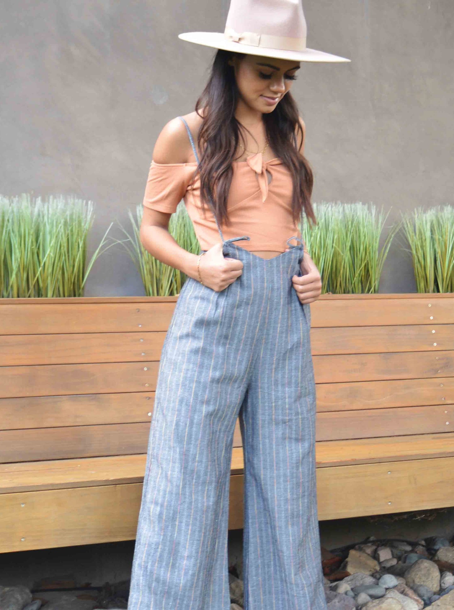 JORDAN JUMPSUIT-BLACK RAINBOW STRIPE