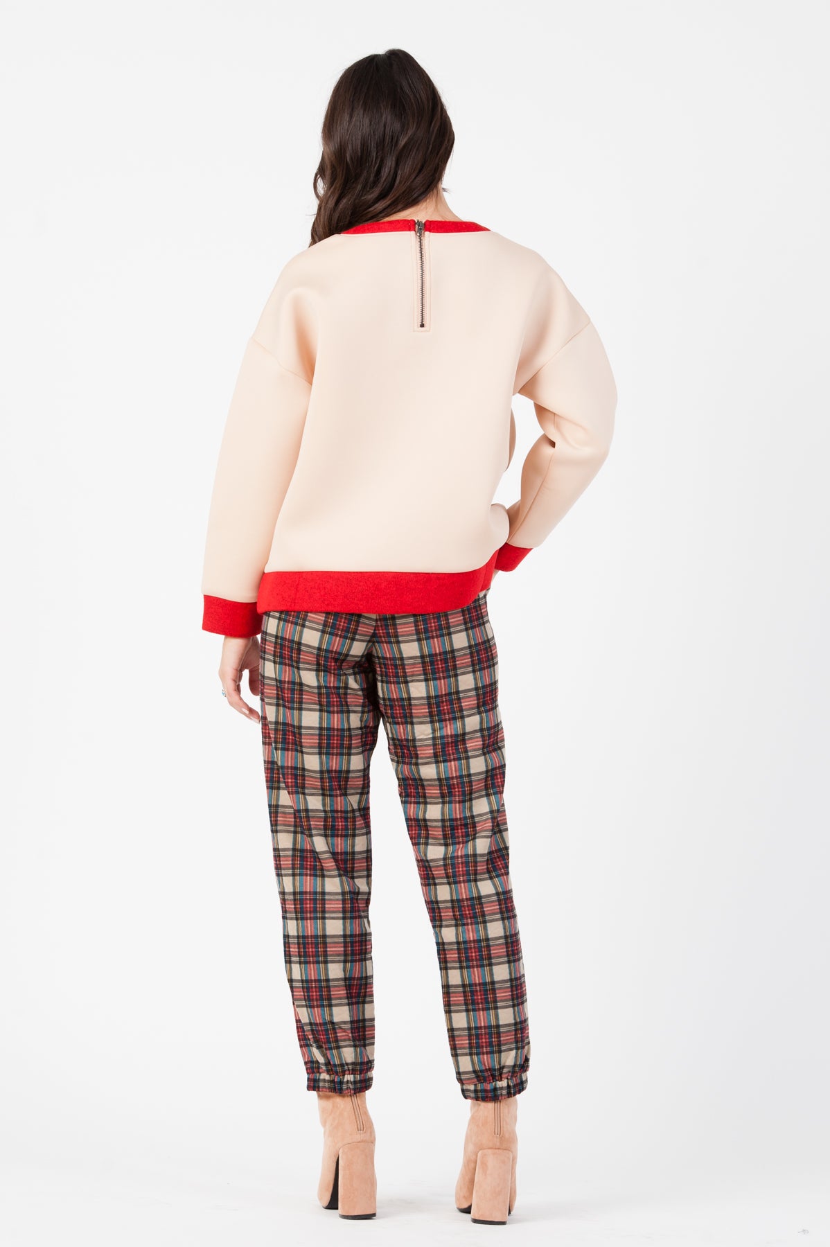 NEOPRENE COLORBLOCKED SWEATSHIRT-NUDE/RED