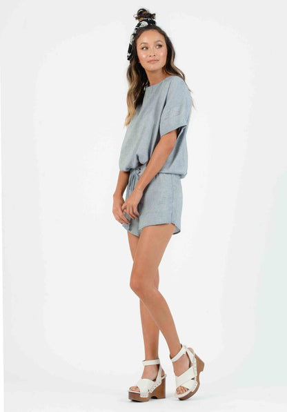 KYLEE OVERLAY LACE UP SHORTS-BLUE DENIM