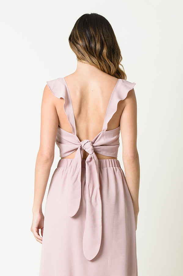 DIANA TIE BACK RUFFLE TOP-DUSTY PINK