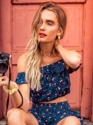 JULIET OTS CROP TOP-NAVY CHERRY