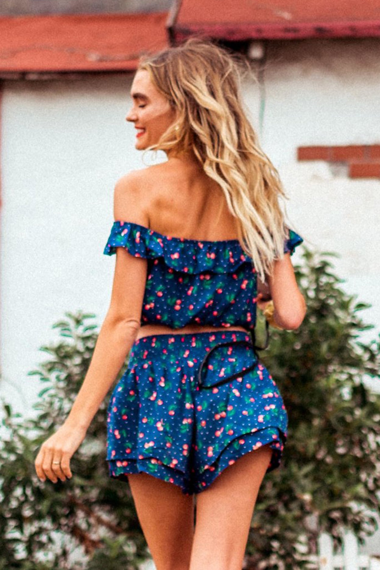 JULIET OTS CROP TOP-NAVY CHERRY