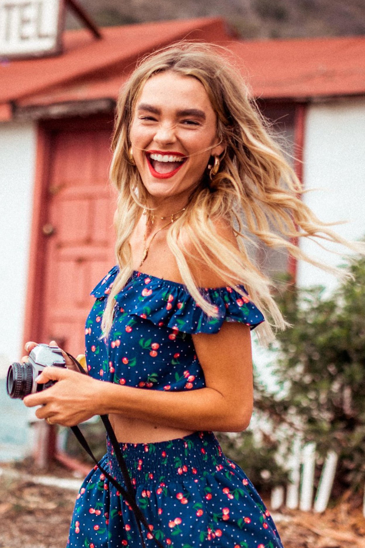 JULIET OTS CROP TOP-NAVY CHERRY