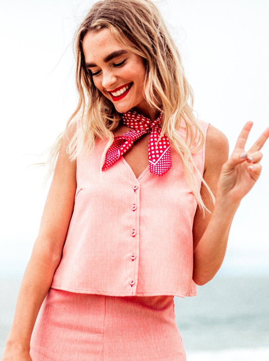 ALI FRONT BUTTONED VEST-TOMATO