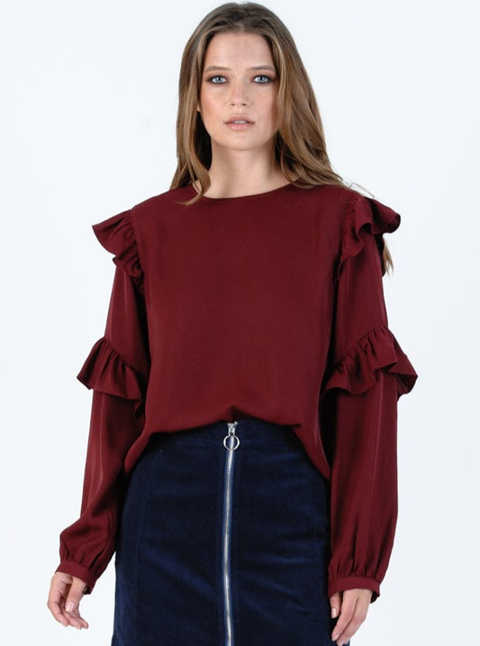 ANNALISE HI LO BLOUSE-BURGUNDY