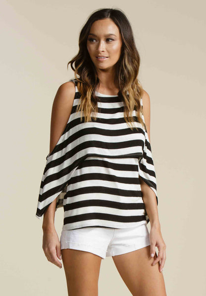 JORDAN COLD SHOULDER OVERLAY | BLACK/WHITE STRIPE