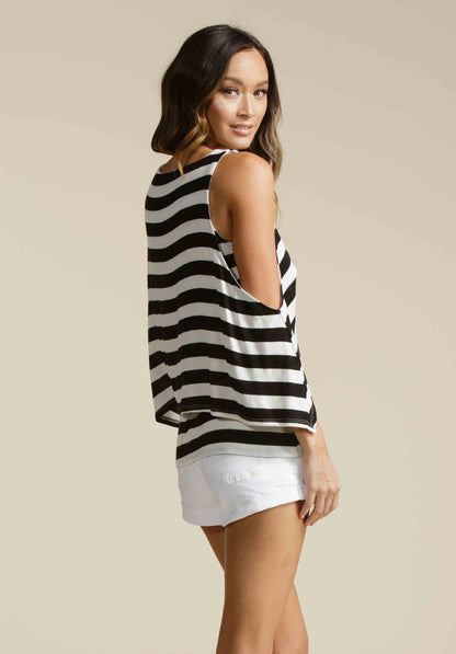 JORDAN COLD SHOULDER OVERLAY | BLACK/WHITE STRIPE